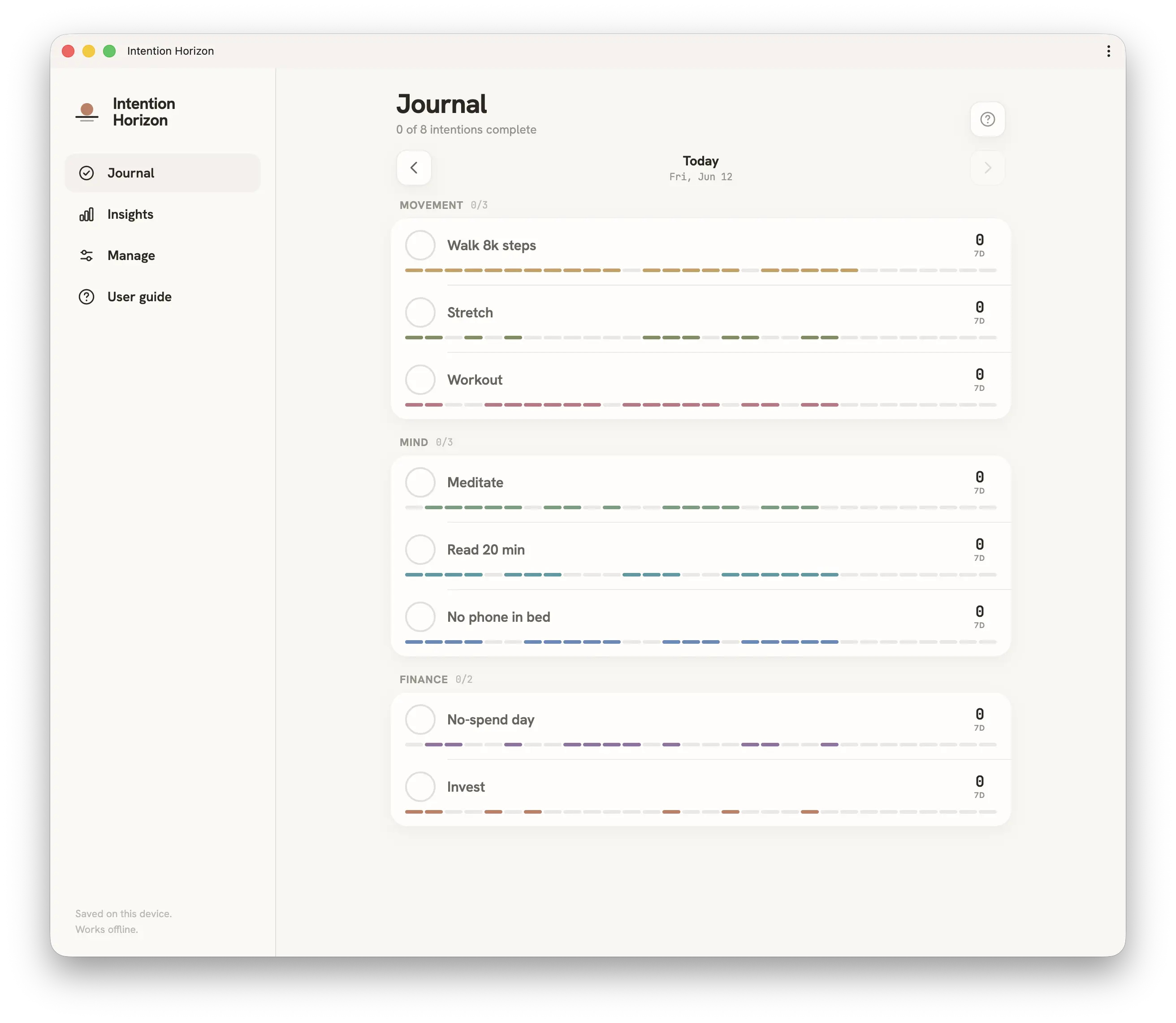 Intention journal screenshot